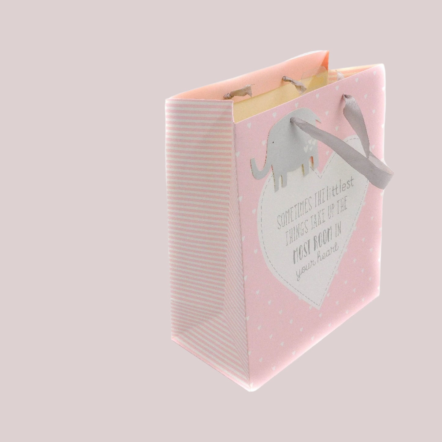 Pink Gift Bag with elephant design and quote on a white background