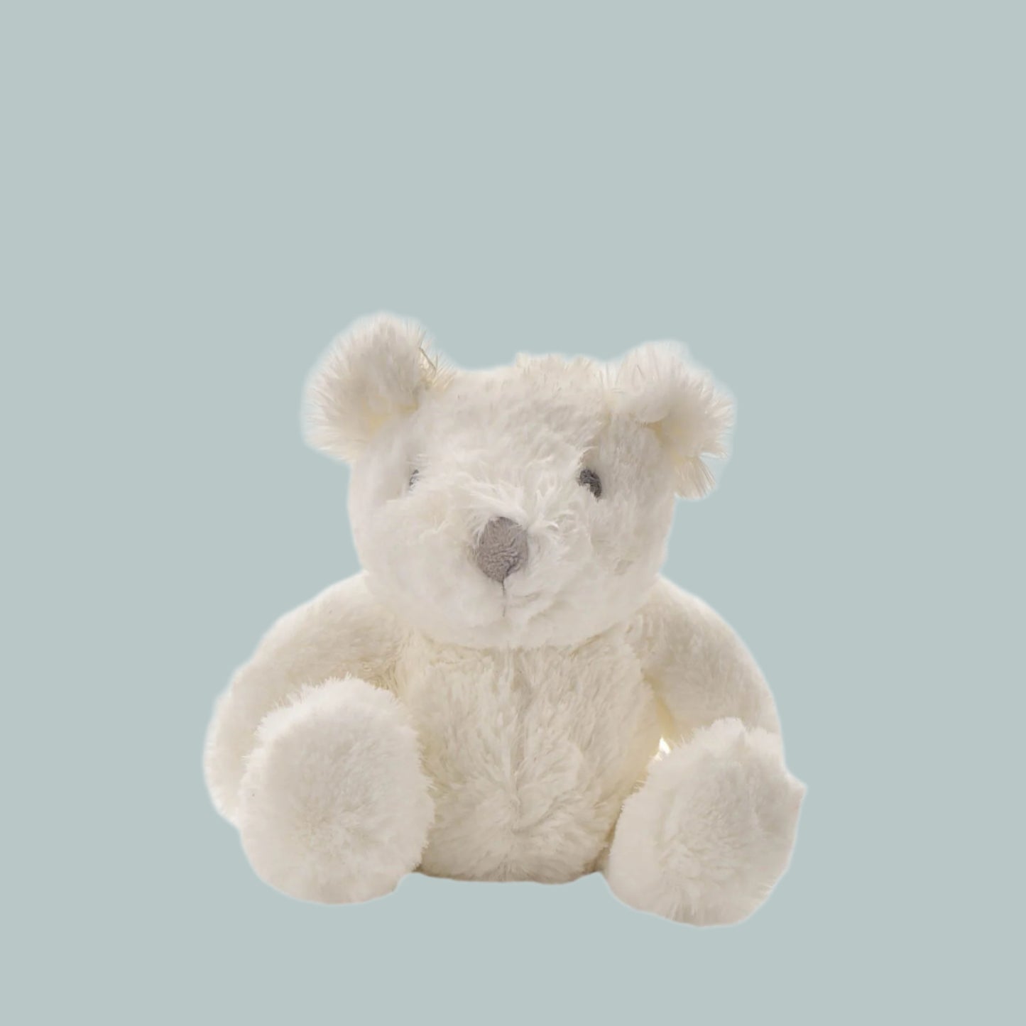White plush bear toy on a neutral background