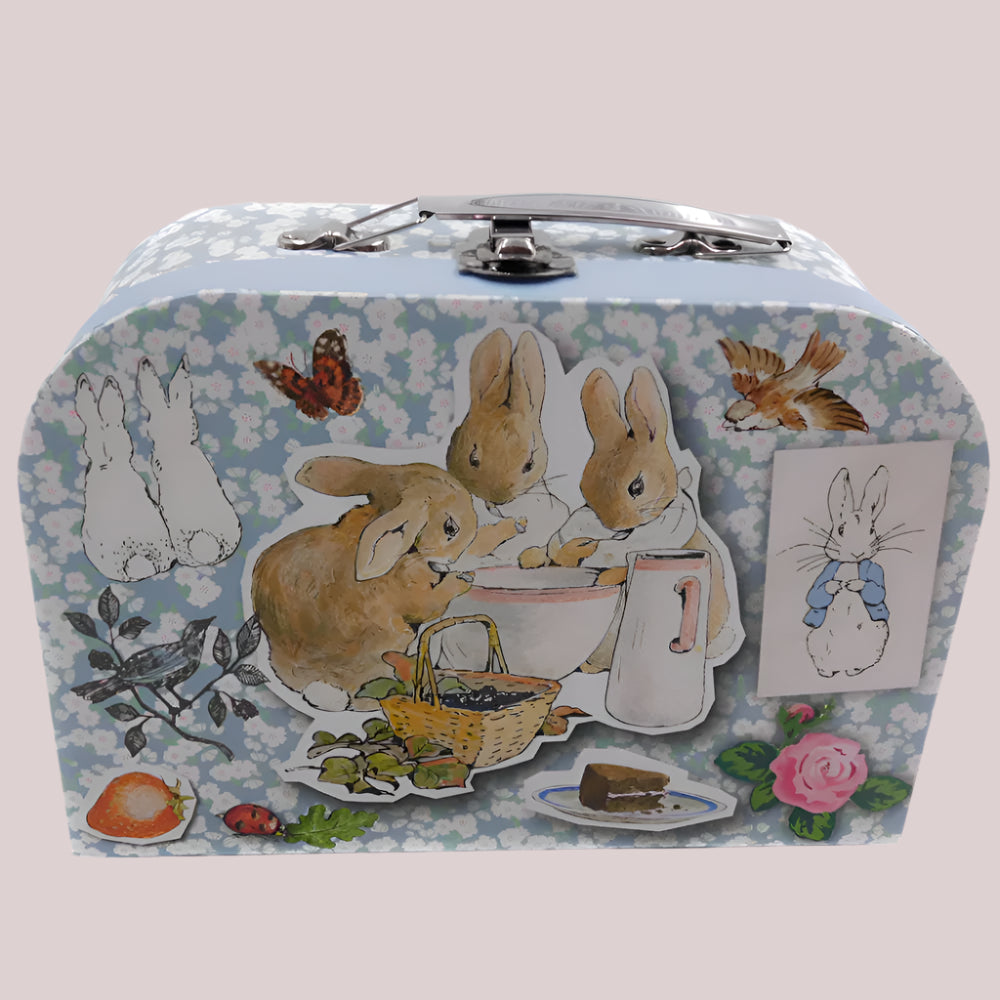 Small keepsake suitase with Peter Rabbit/Flopsy Bunny design on a floral background