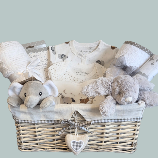 Luxury Neutral Baby Gift Basket - 100% Cotton Newborn Essentials & Soft Toys