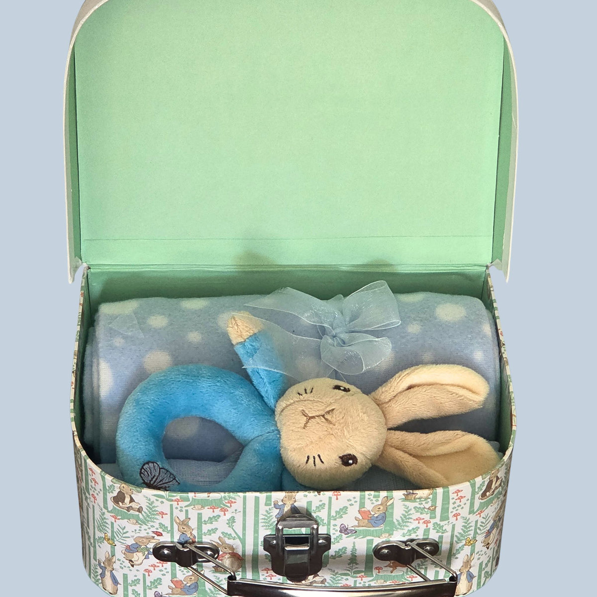 Baby Boy Gift Set with Peter Rabbit Rattle, Blanket & Muslin | Tiny Welcome