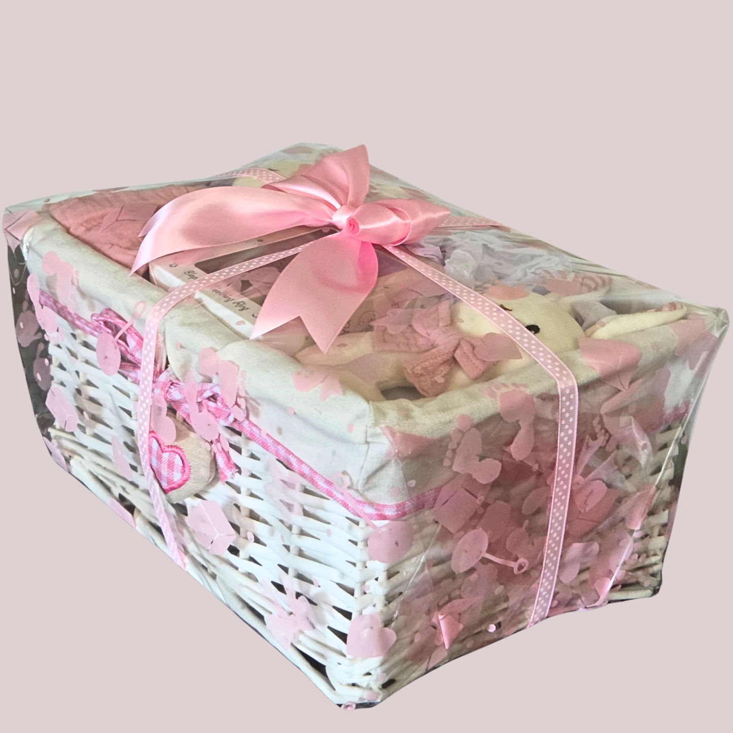Organic Baby Girl Gift Basket - Natural Wicker Baby Hamper