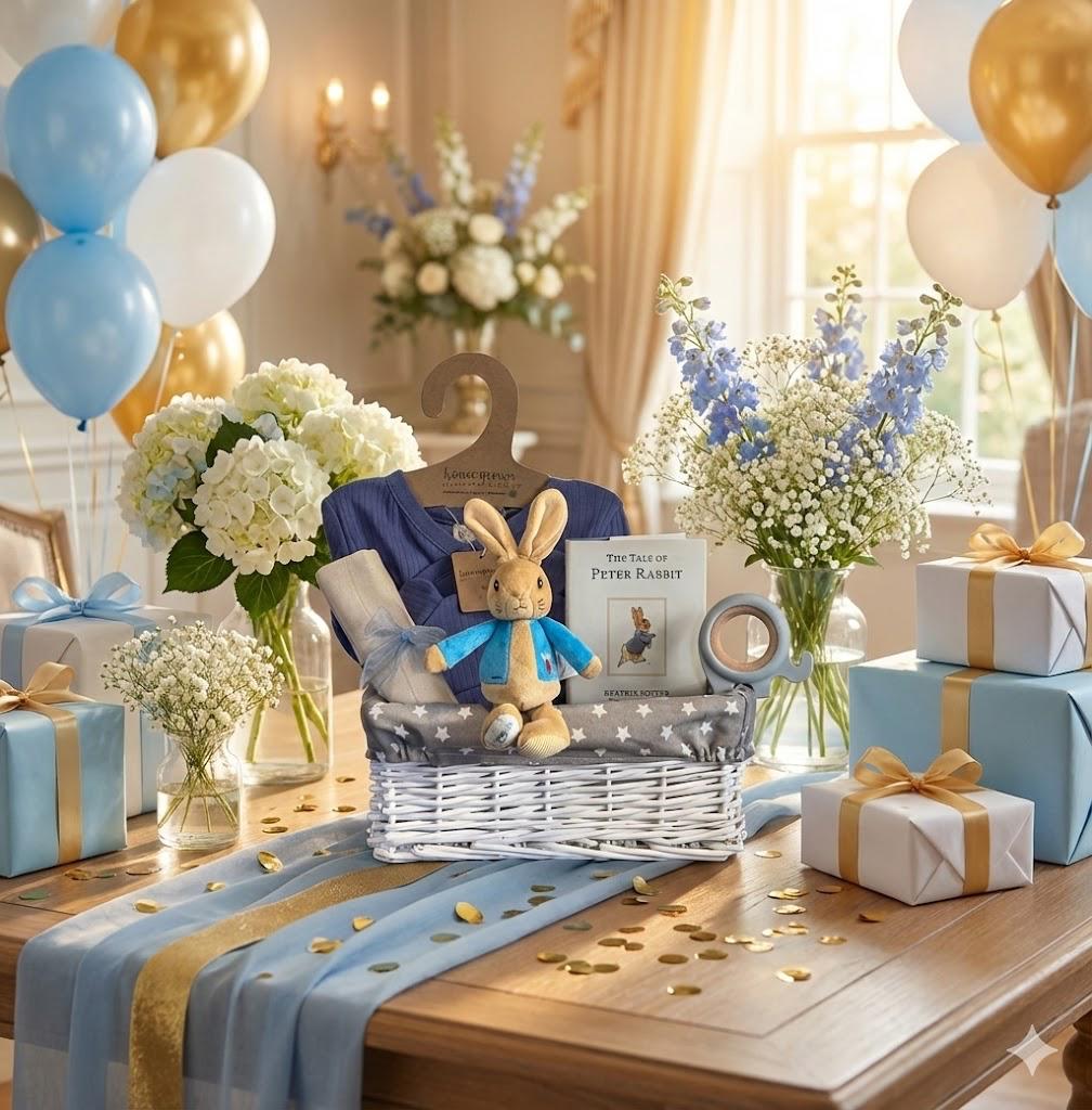 Peter Rabbit Organic Baby Gift Basket - Eco-Friendly New Baby Hamper